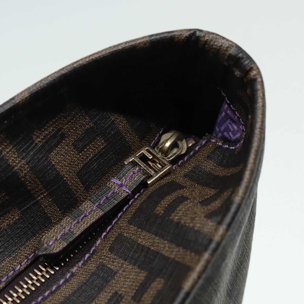FENDI Zucca Canvas Tote Bag Brown Black gold ep5351