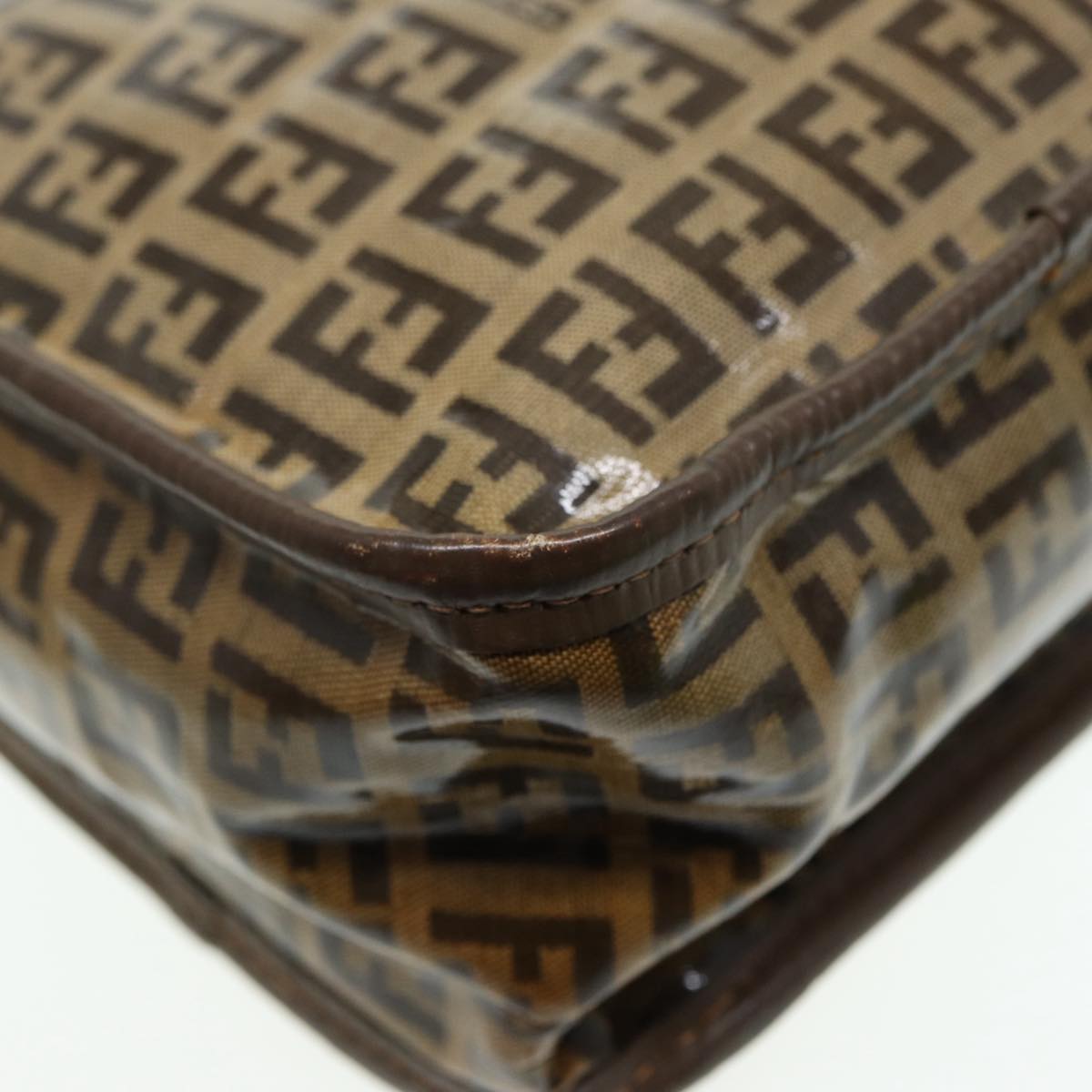 FENDI Zucchino Canvas Shoulder Bag Brown Gold ep5363