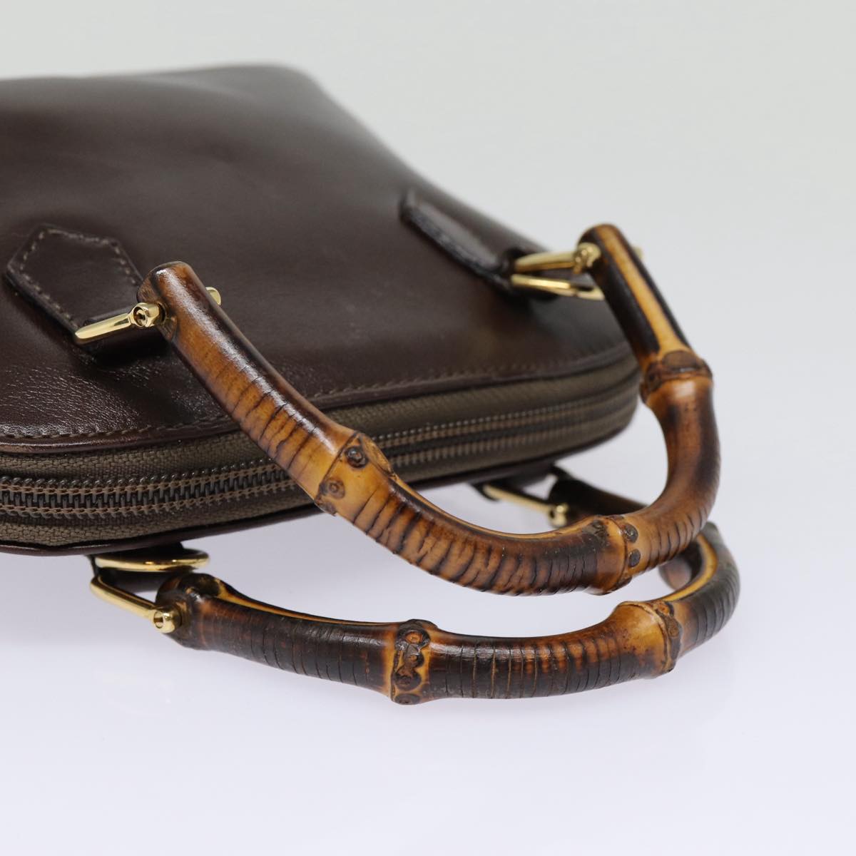 GUCCI Bamboo Hand Bag Leather 2way Brown Gold 007 2032 0231 ep5364