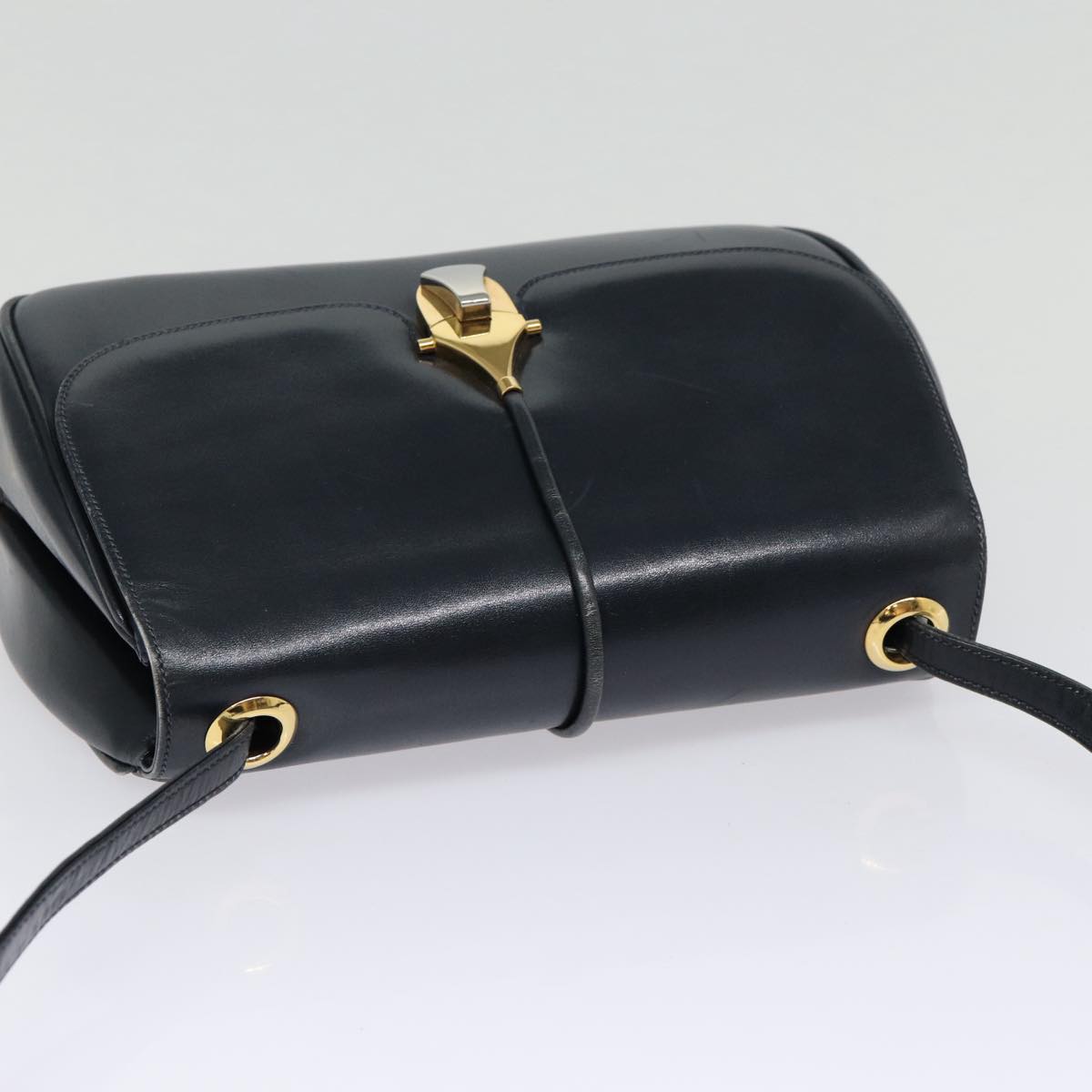 GUCCI Shoulder Bag Leather Navy Gold ep5367