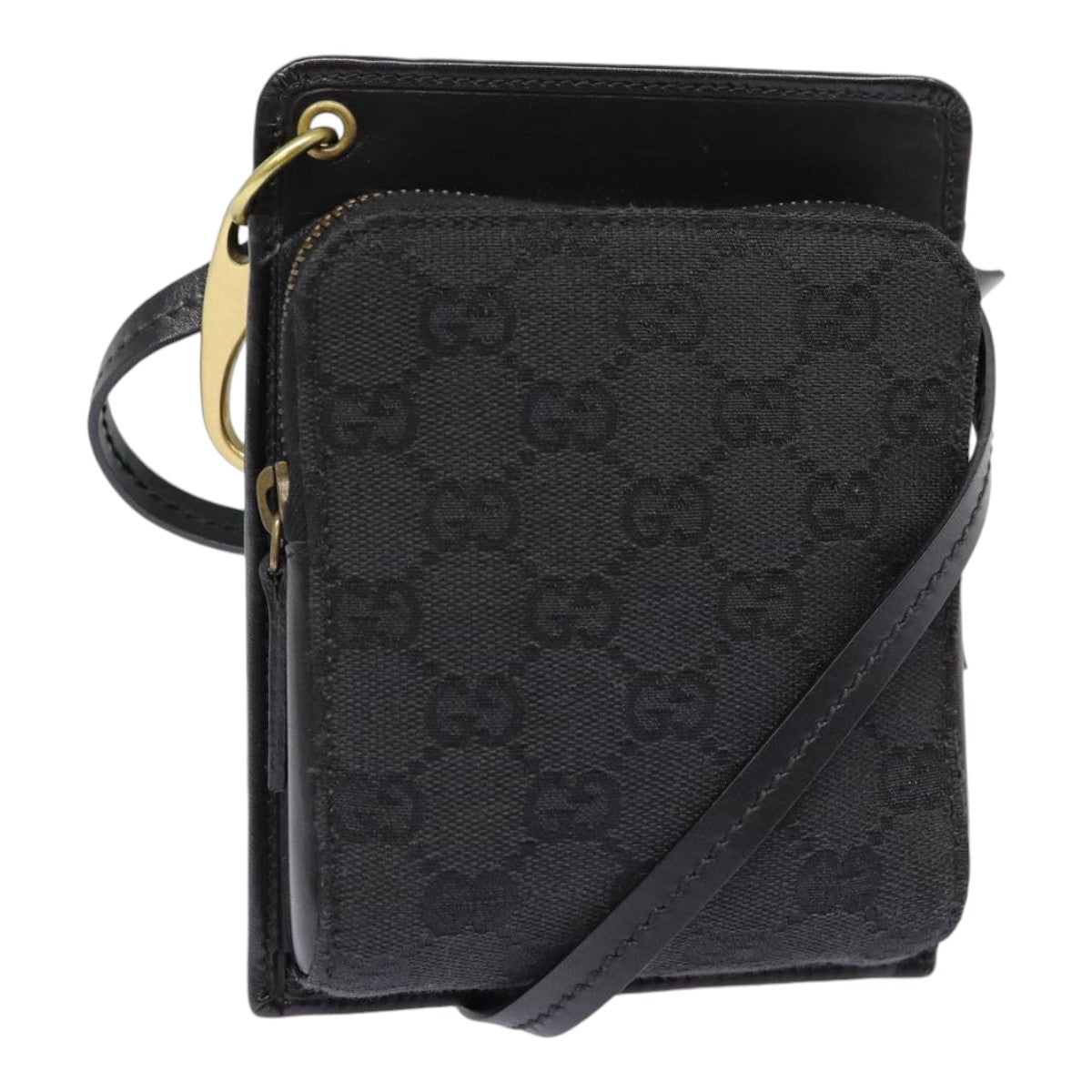 GUCCI GG Canvas Shoulder Bag Black Gold 106693 ep5394