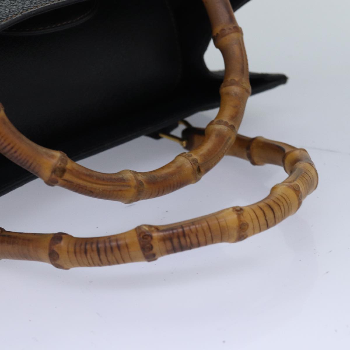 GUCCI Bamboo Hand Bag Leather Black Gold 002 123 0260 ep5446