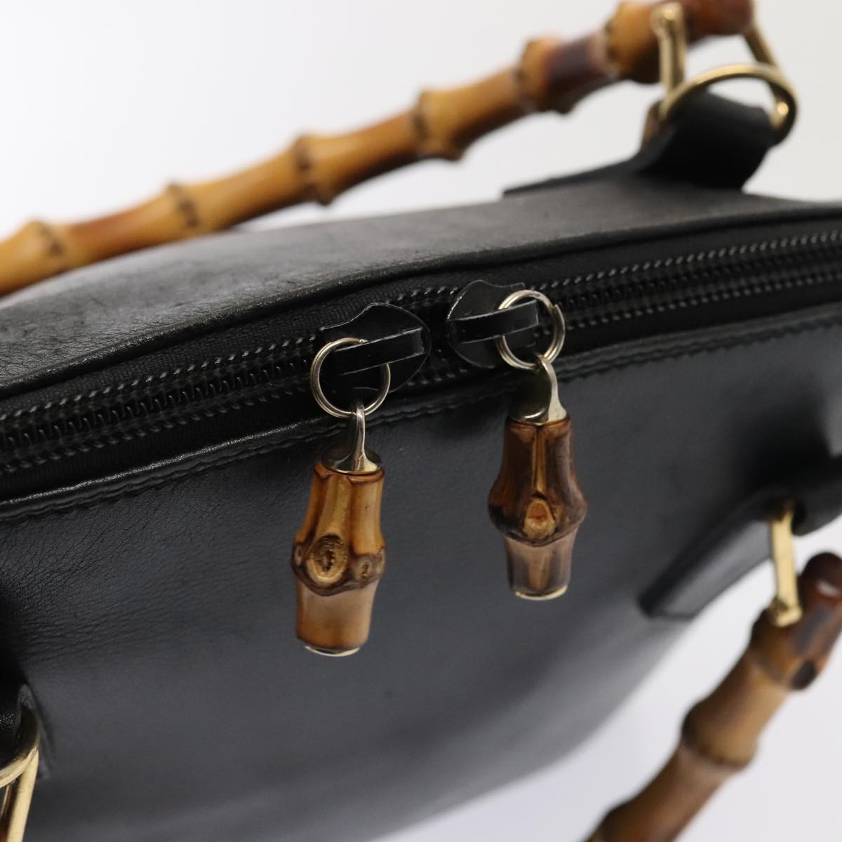 GUCCI Bamboo Hand Bag Leather Black Gold 000 1046 0290 ep5474