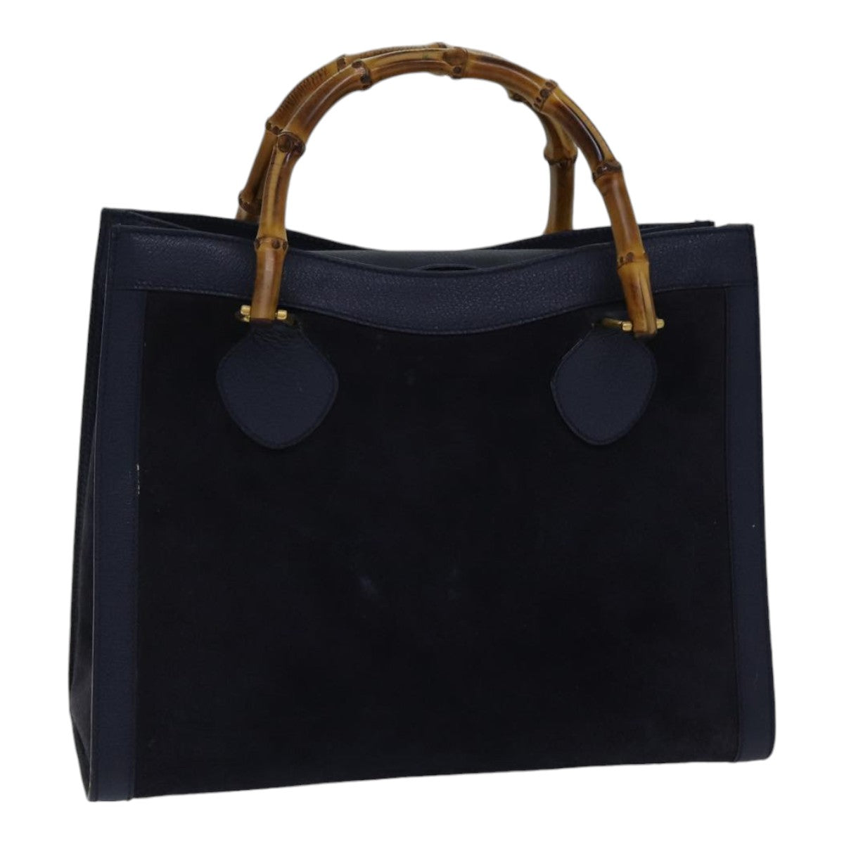GUCCI Bamboo Hand Bag Suede Leather Navy Gold 002 0260 ep5507