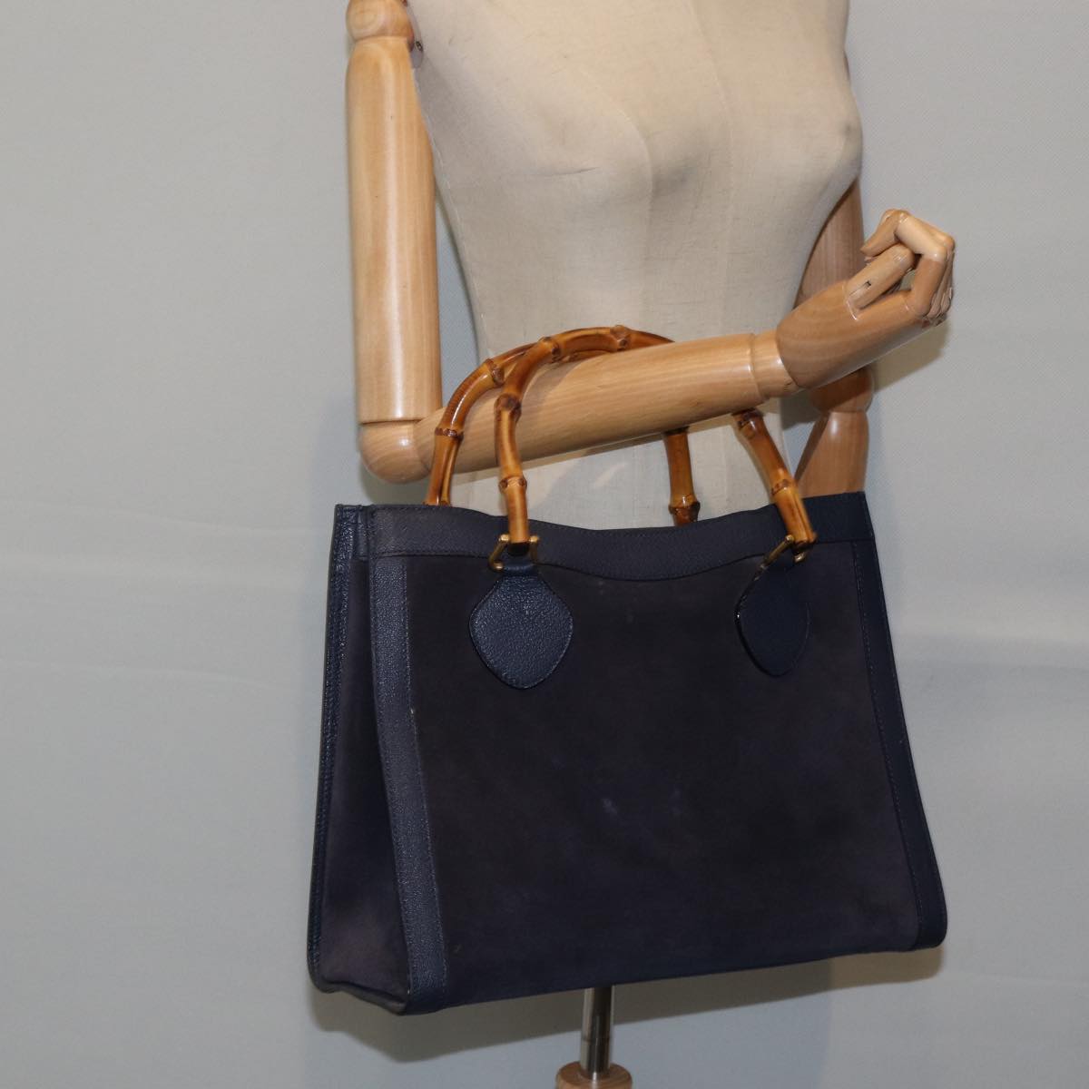 GUCCI Bamboo Hand Bag Suede Leather Navy Gold 002 0260 ep5507