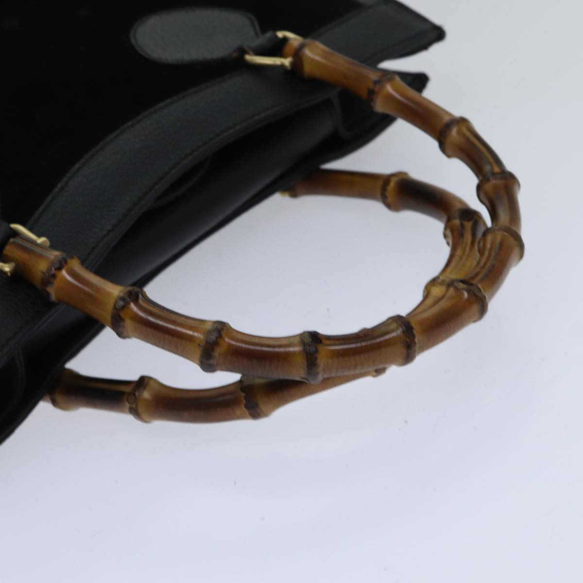 GUCCI Bamboo Hand Bag Suede Leather Black Gold 002 1186 0260 ep5511