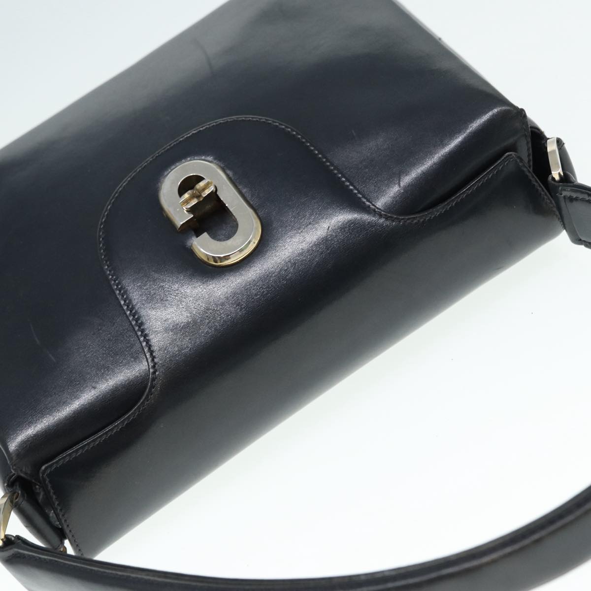 GUCCI Hand Bag Leather Navy Gold ep5528