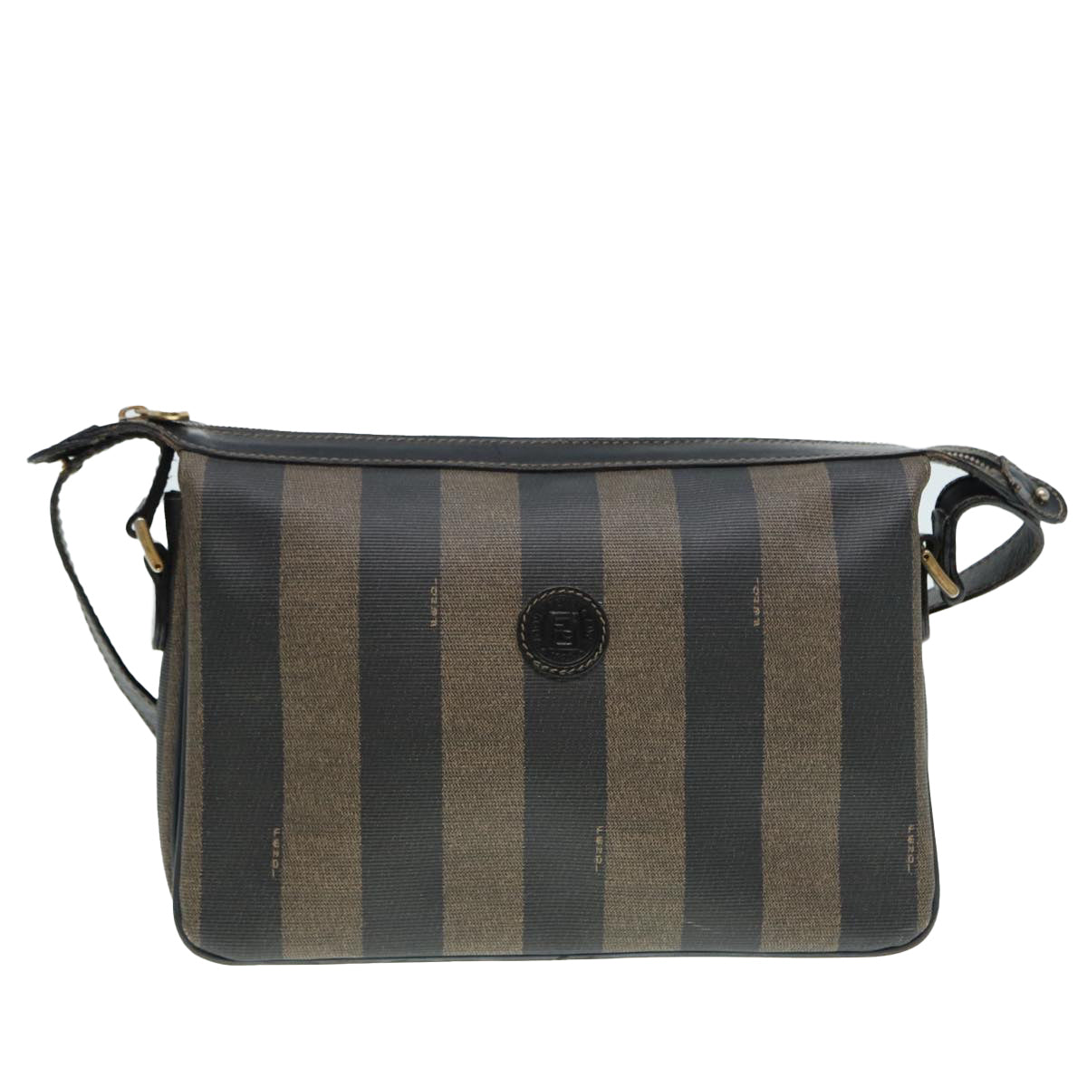FENDI Pecan Canvas Shoulder Bag Brown Black gold ep5562