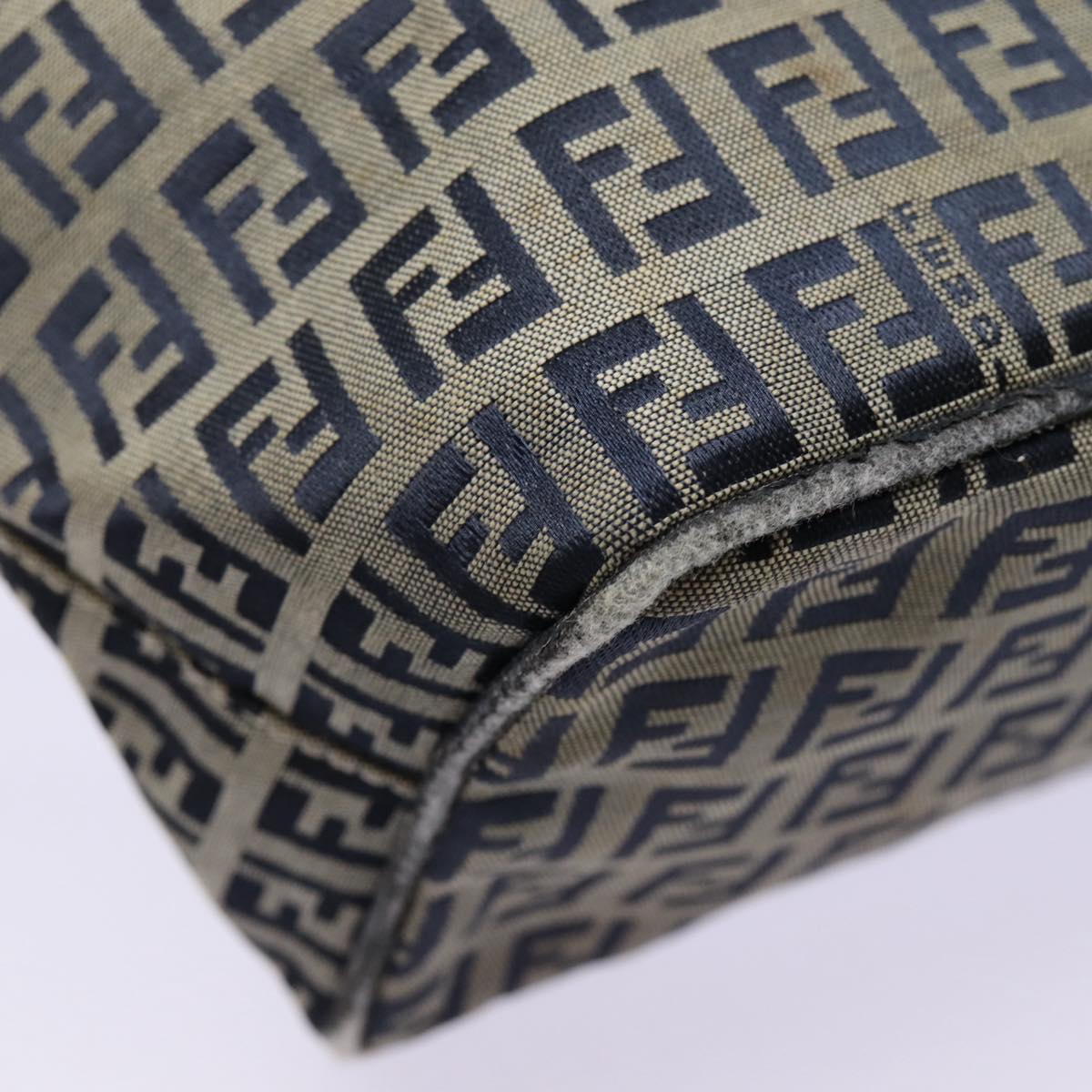FENDI Zucchino Canvas Hand Bag Navy Silver ep5563