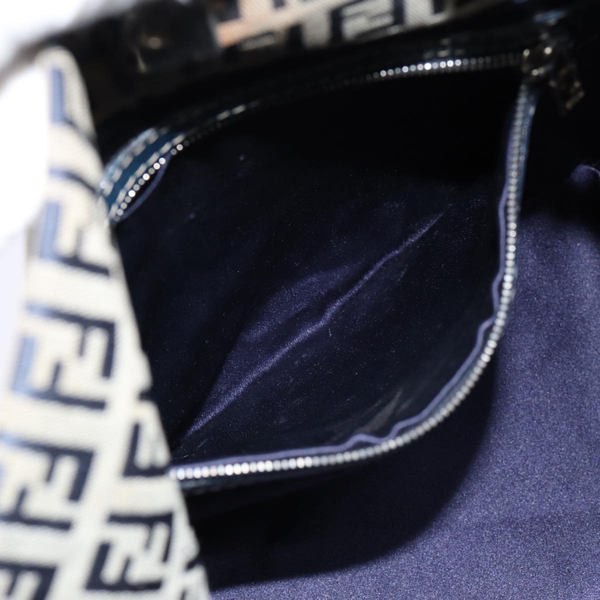 FENDI Zucchino Canvas Hand Bag Navy Silver ep5563