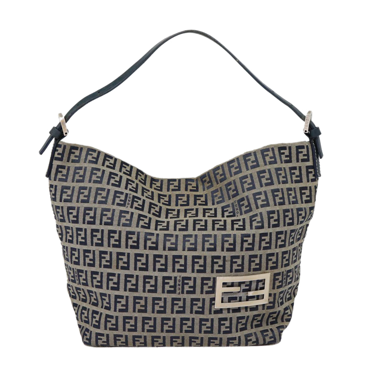 FENDI Zucchino Canvas Hand Bag Navy Silver ep5563