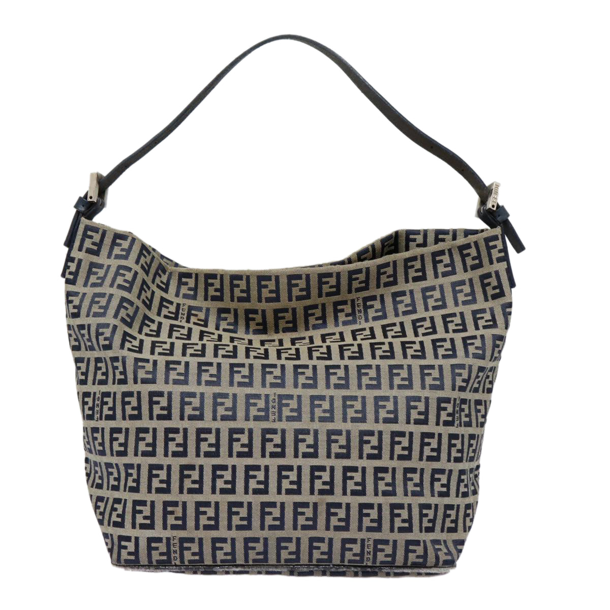 FENDI Zucchino Canvas Hand Bag Navy Silver ep5563