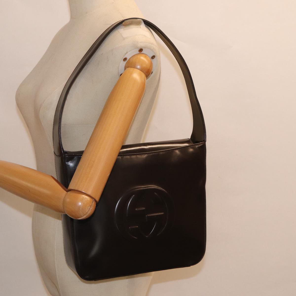 GUCCI Shoulder Bag Patent Leather Brown Silver 000 1013 0506 ep5570