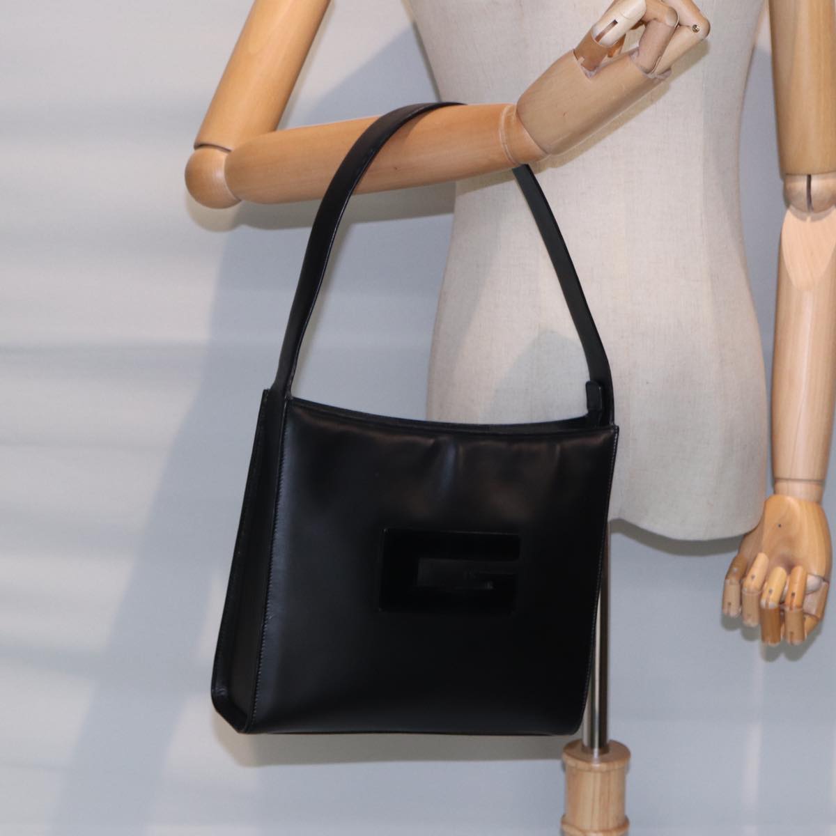 GUCCI Shoulder Bag Leather Black Silver ep5573