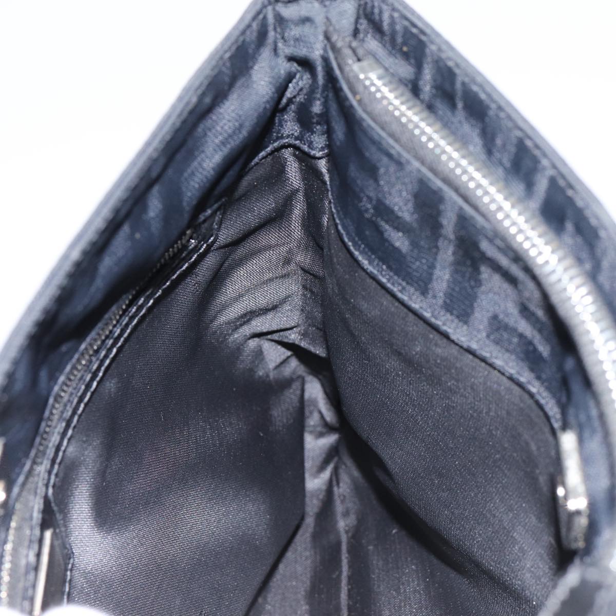 FENDI Zucca Canvas Shoulder Bag Black Silver ep5578