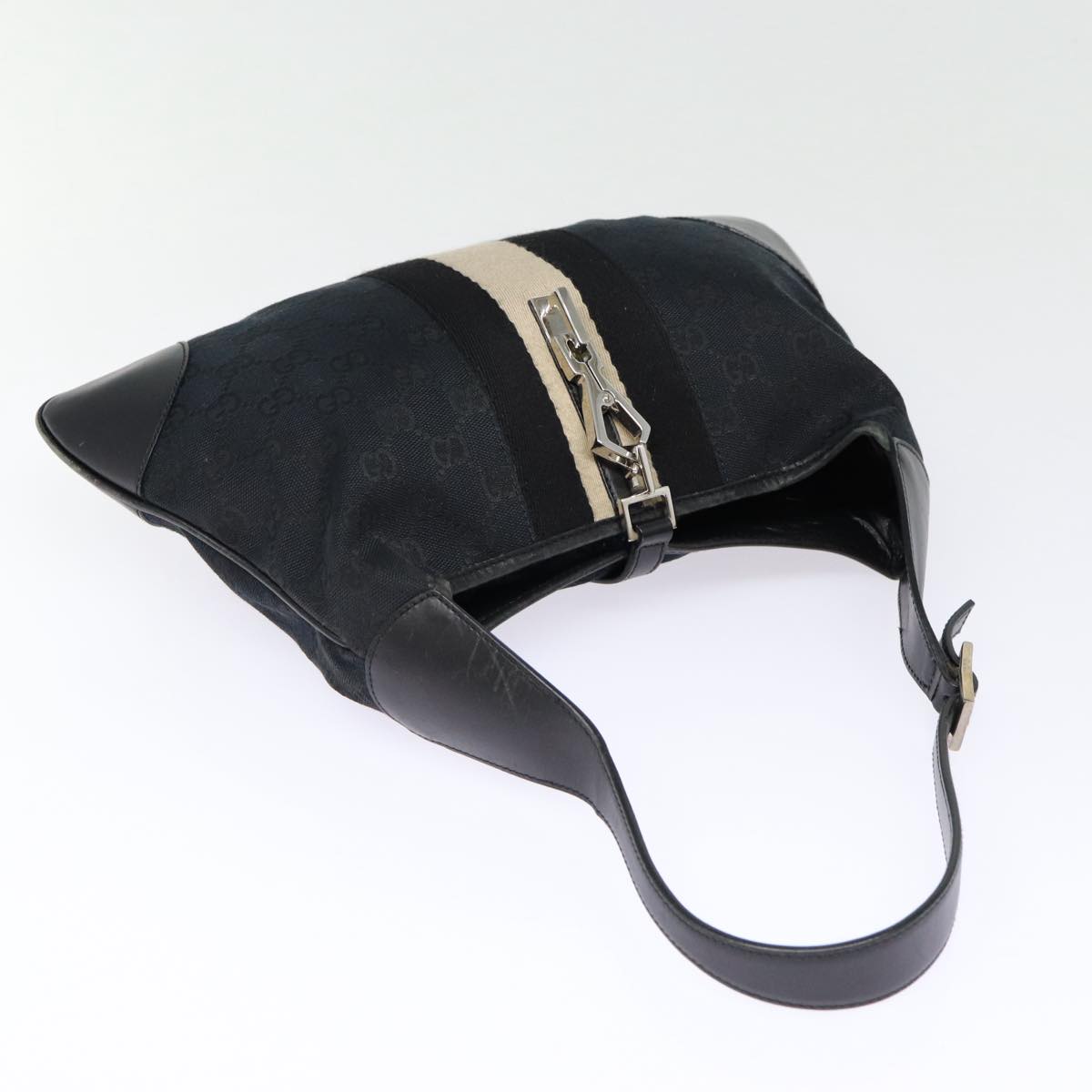 GUCCI GG Canvas Sherry Line Hand Bag Black Silver 001 4057 ep5588