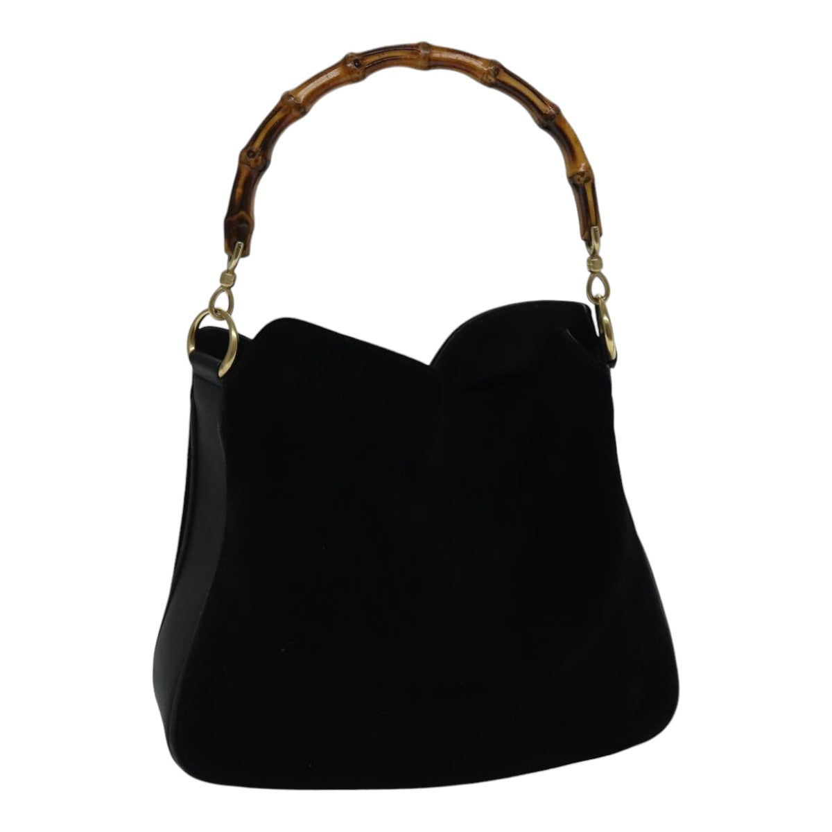 GUCCI Bamboo Hand Bag Suede Black Gold 001 2113 1638 ep5589
