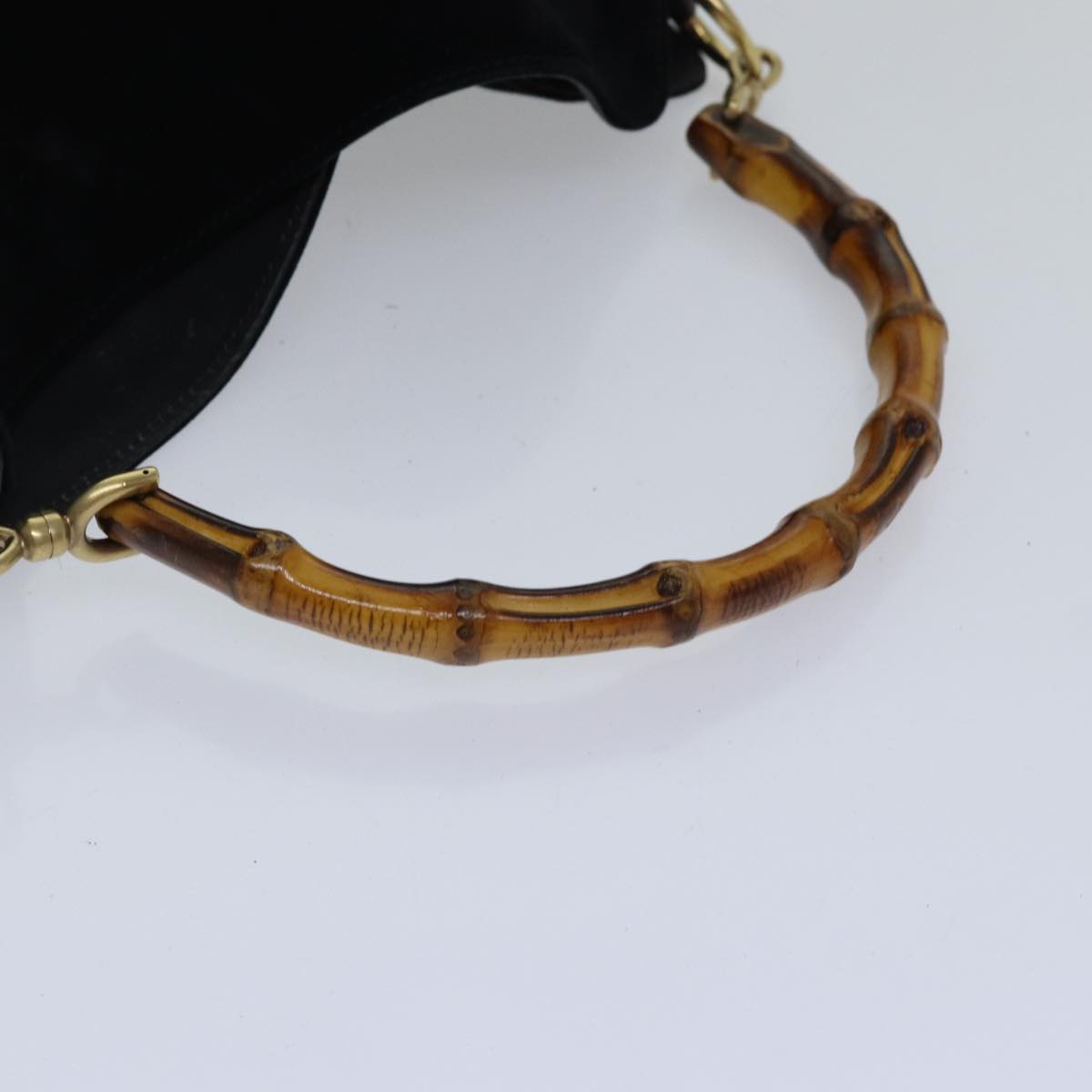 GUCCI Bamboo Hand Bag Suede Black Gold 001 2113 1638 ep5589