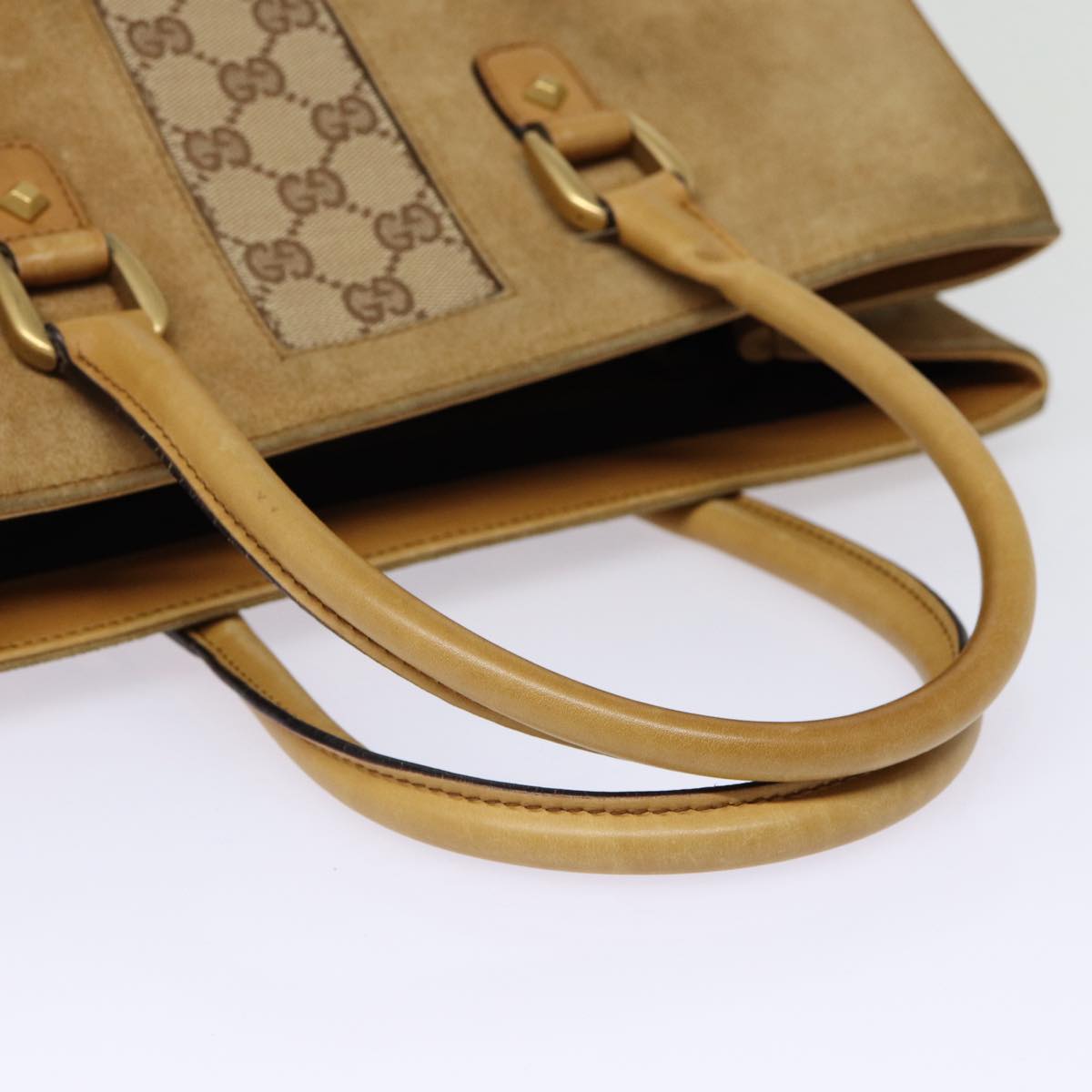 GUCCI GG Canvas Hand Bag Suede Canvas Beige 120897 ep5591