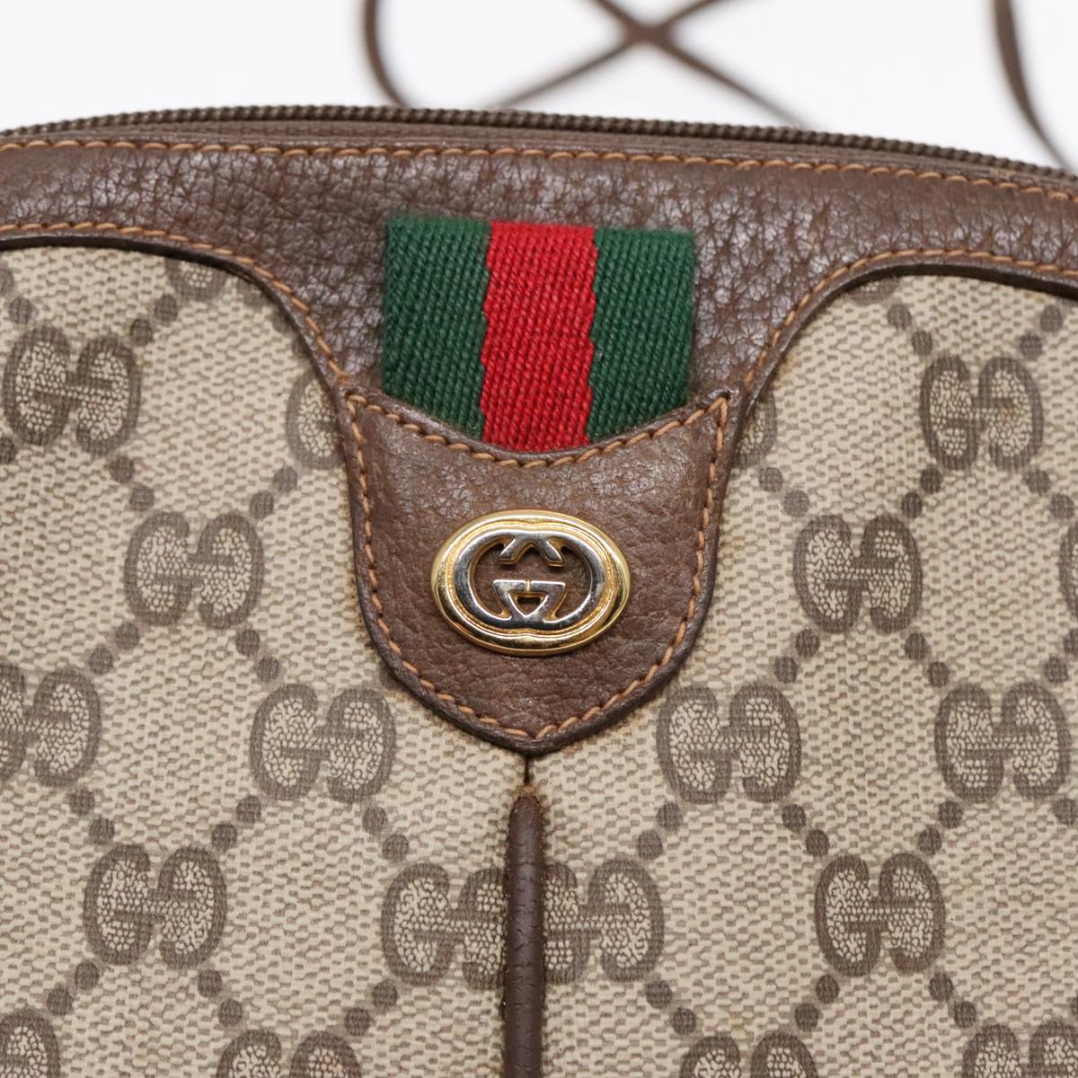 GUCCI GG Supreme Web Sherry Line Shoulder Bag PVC Beige Gold ep5594