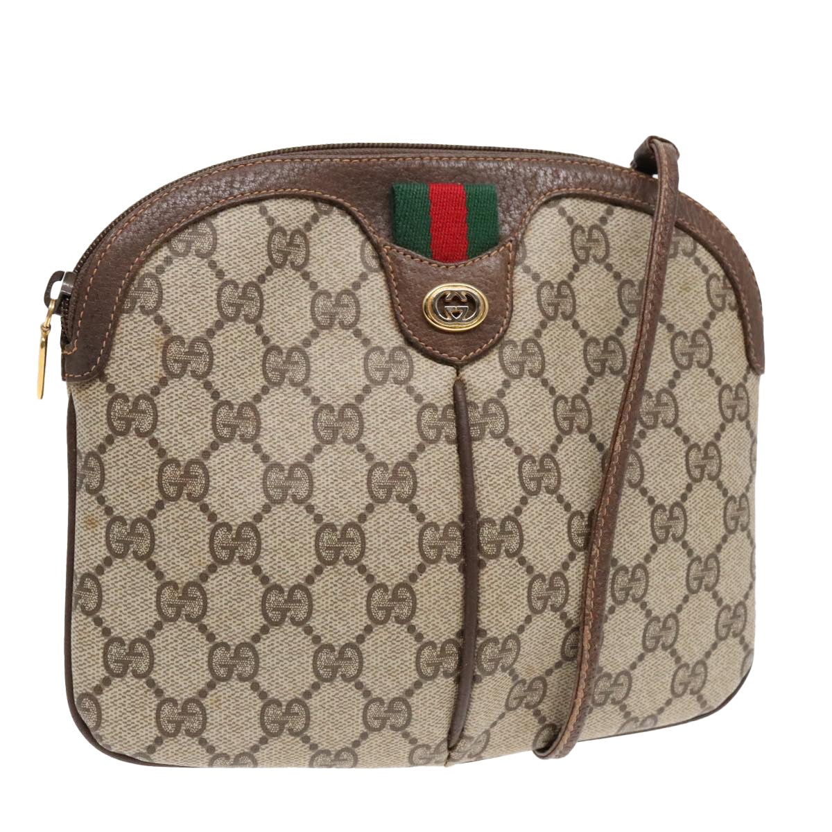 GUCCI GG Supreme Web Sherry Line Shoulder Bag PVC Beige Gold ep5594