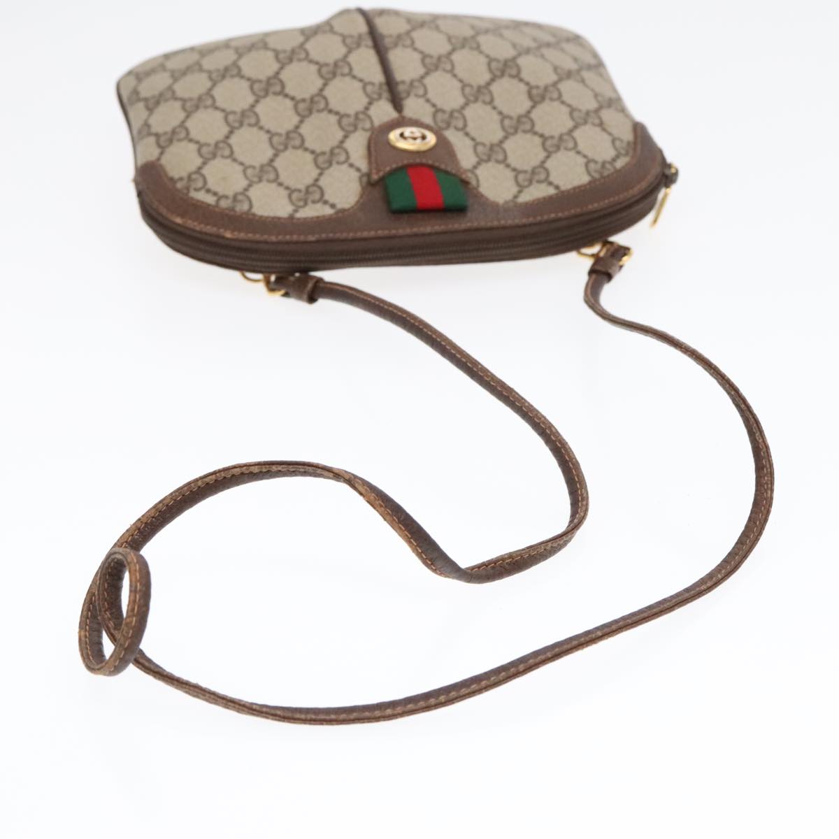 GUCCI GG Supreme Web Sherry Line Shoulder Bag PVC Beige Gold ep5594