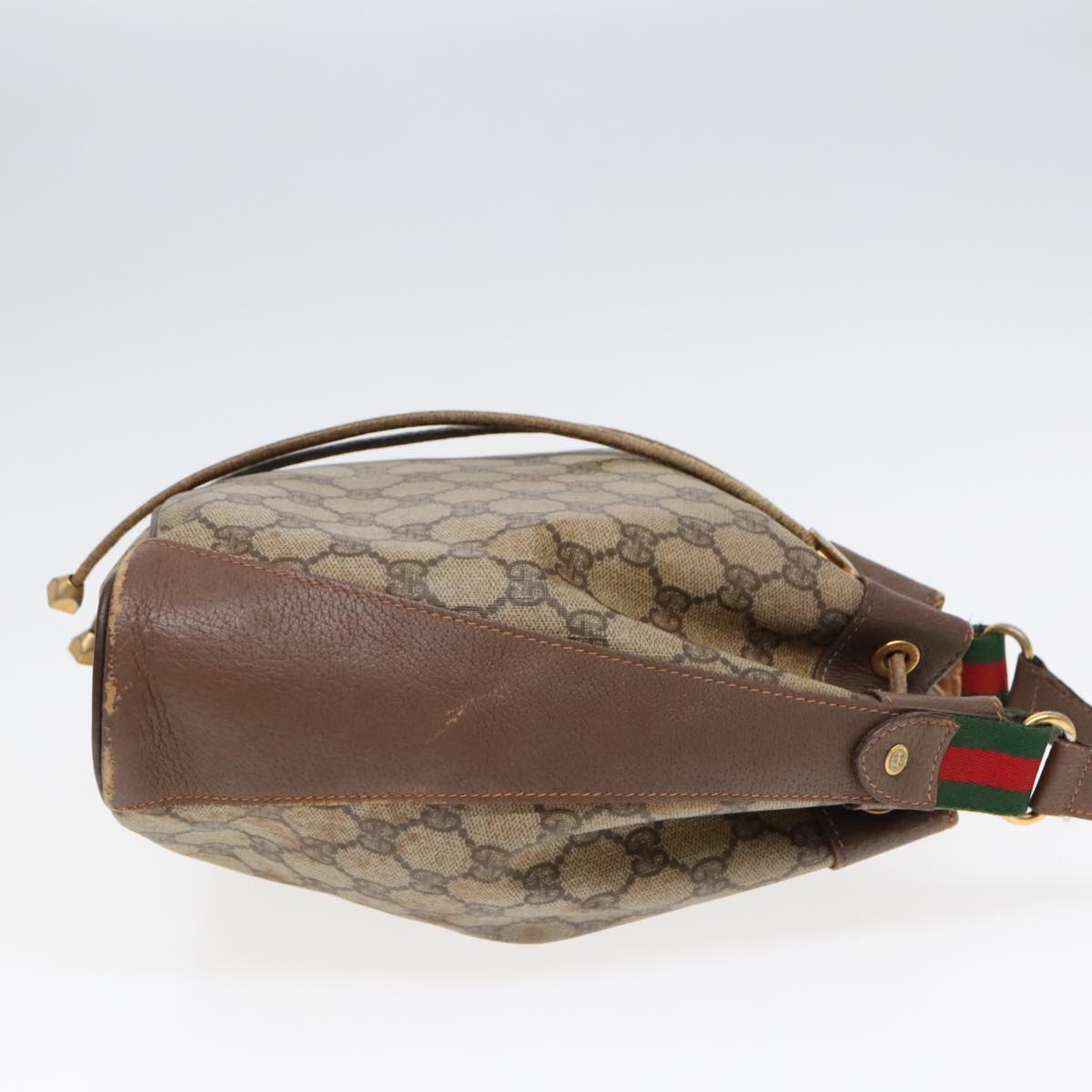 GUCCI GG Supreme Web Sherry Line Shoulder Bag PVC Beige Gold ep5600