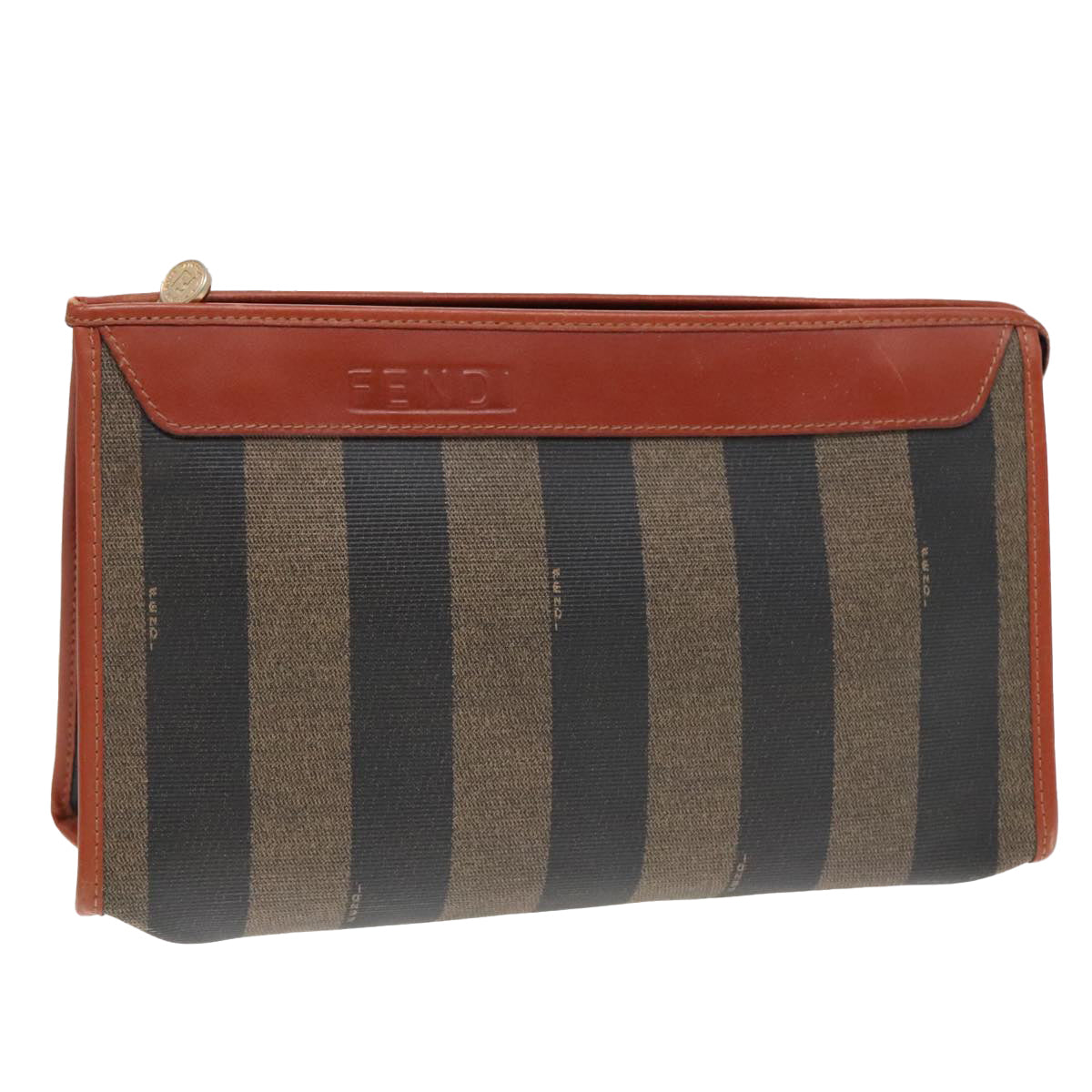 FENDI Pecan Canvas Clutch Bag Black Brown gold ep5609