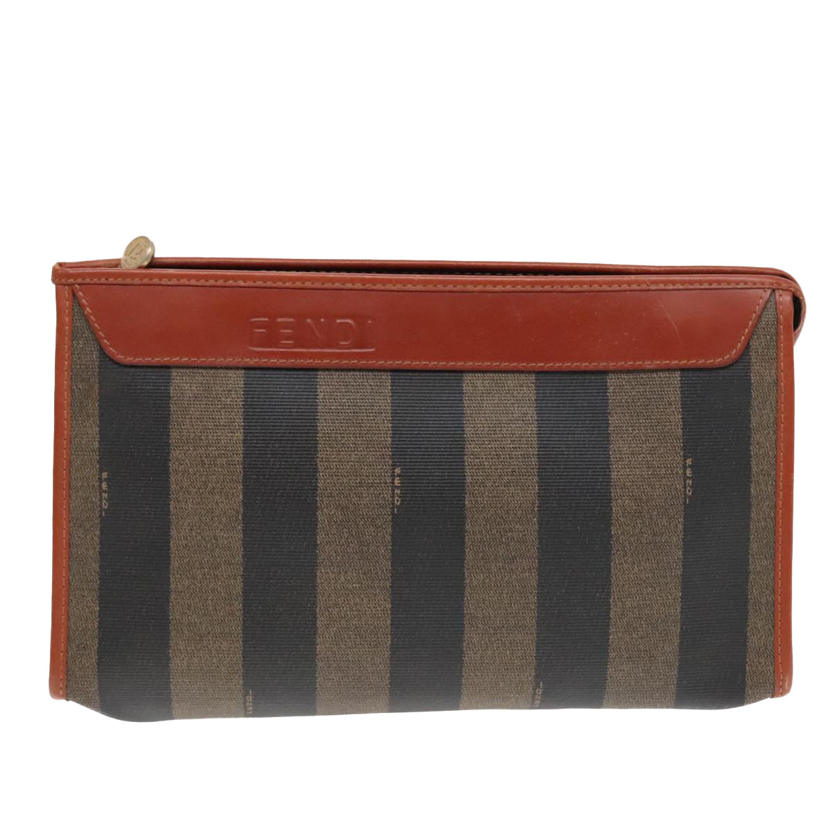 FENDI Pecan Canvas Clutch Bag Black Brown gold ep5609