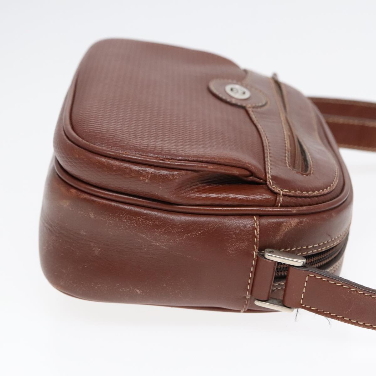 GUCCI Shoulder Bag Leather Brown Silver ep5634