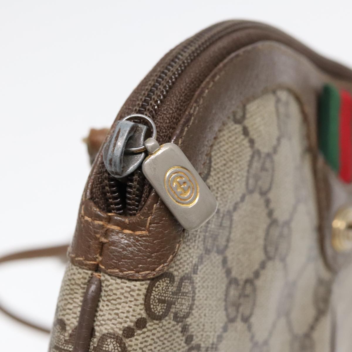 GUCCI GG Supreme Web Sherry Line Shoulder Bag PVC Beige Gold ep5636