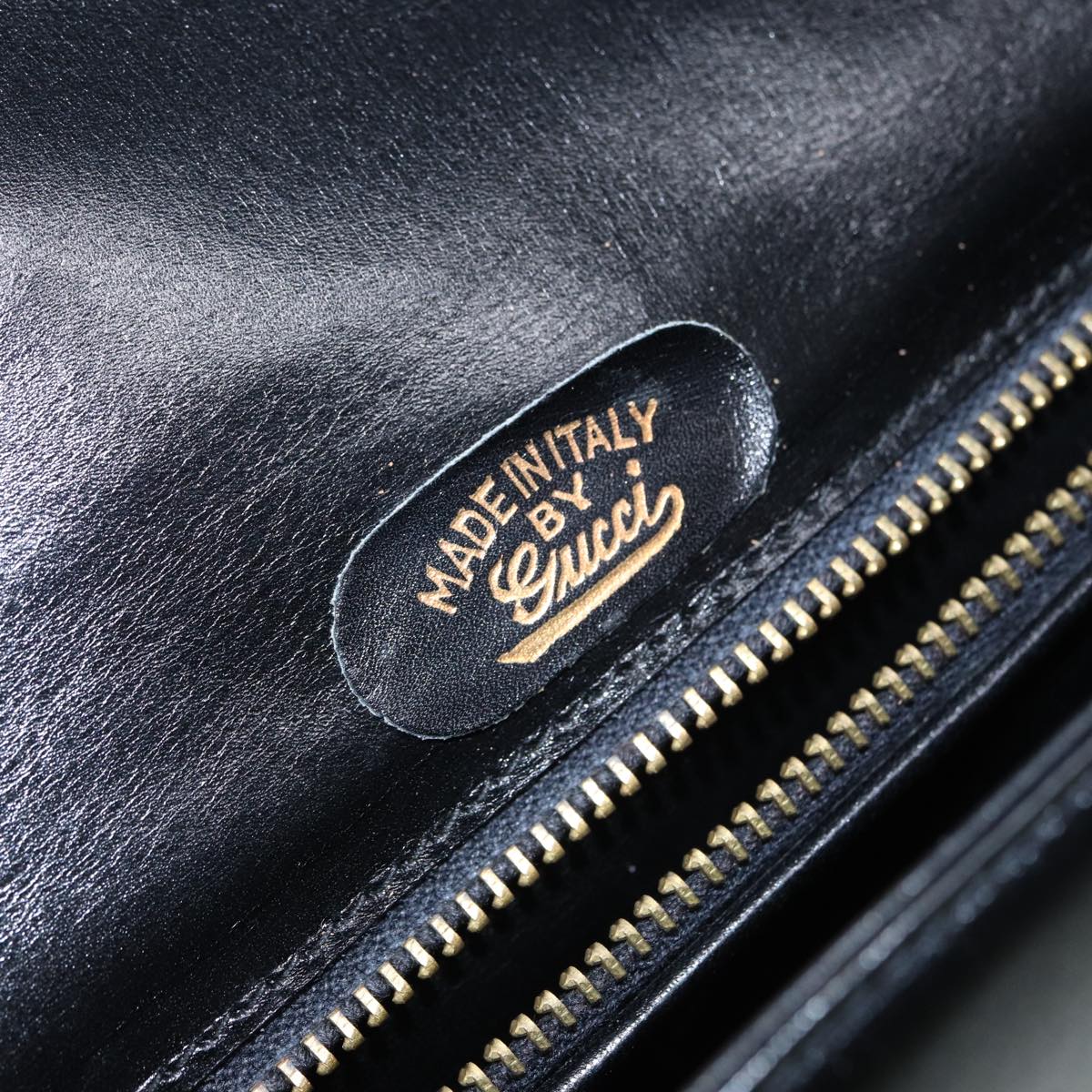 GUCCI Hand Bag Leather Gold Black ep5637