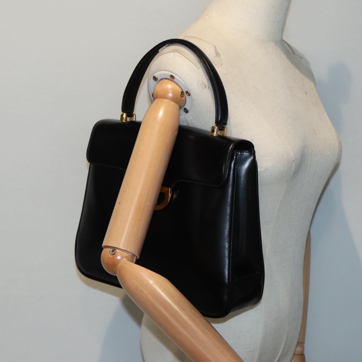 GUCCI Hand Bag Leather Gold Black ep5637