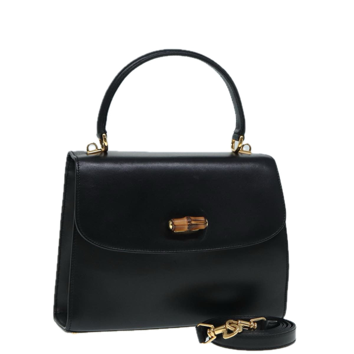 GUCCI Hand Bag Leather 2way Gold Black 000 406 0238 ep5648