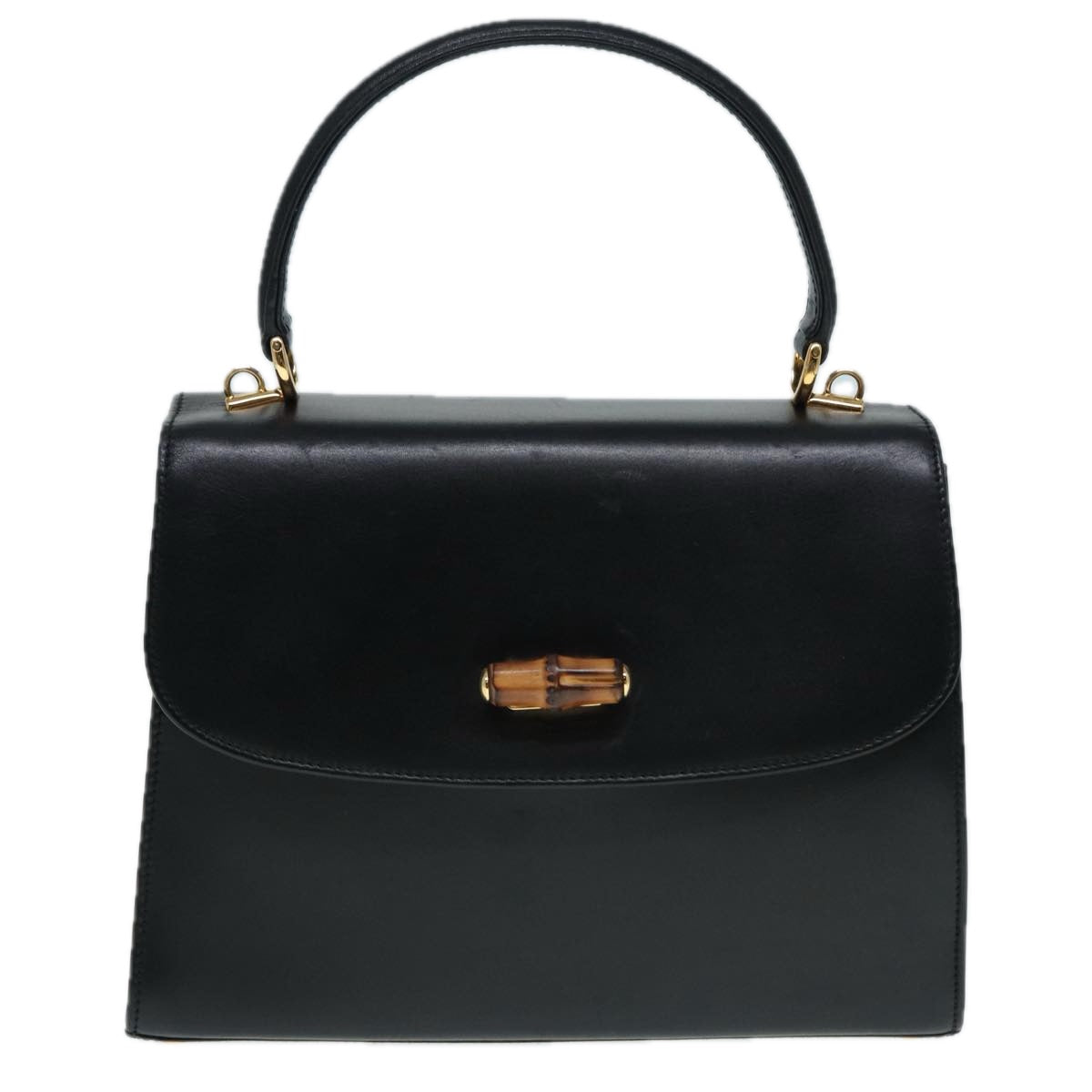 GUCCI Hand Bag Leather 2way Gold Black 000 406 0238 ep5648