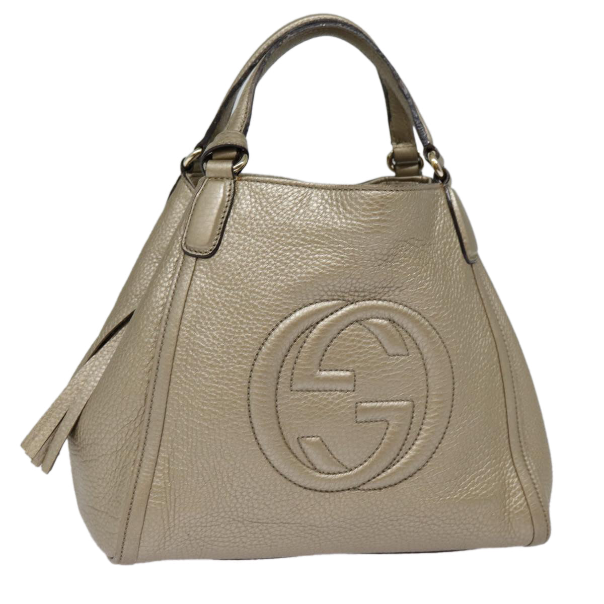GUCCI Hand Bag Leather Gold Tone Gold 336751 ep5652