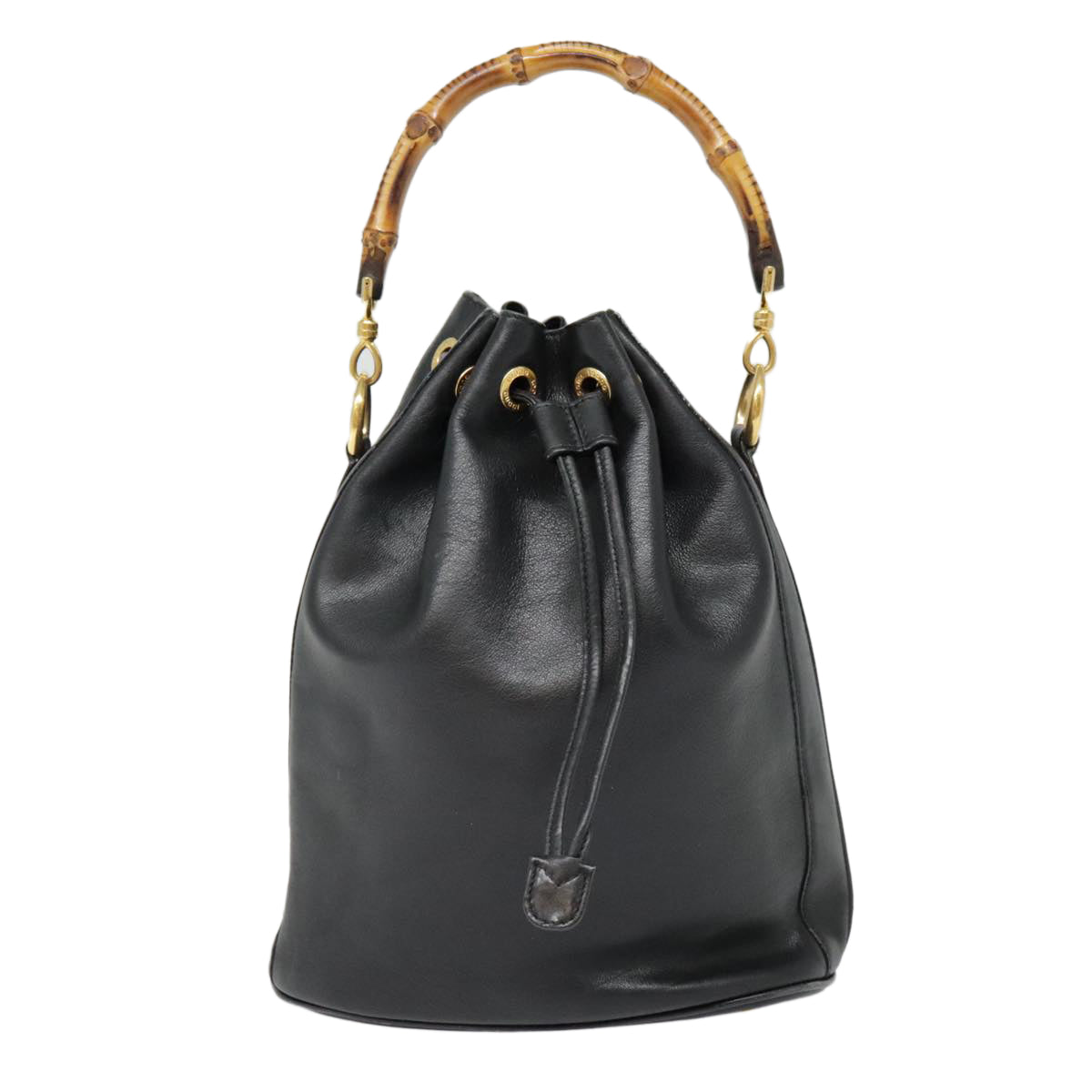 GUCCI Bamboo Hand Bag Leather Black Gold 001 2040 1657 ep5663