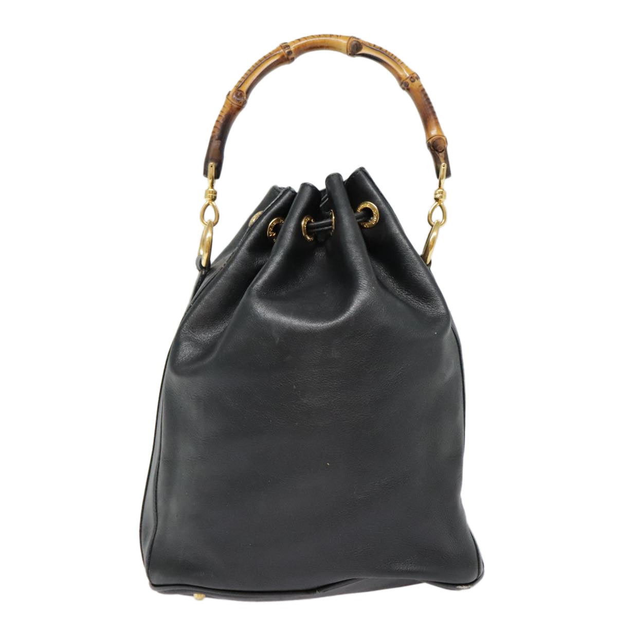 GUCCI Bamboo Hand Bag Leather Black Gold 001 2040 1657 ep5663