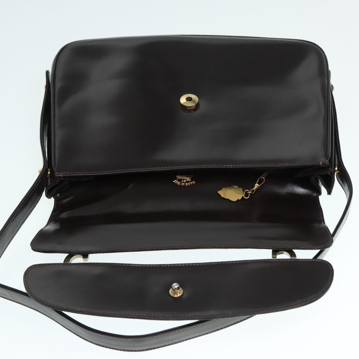GUCCI Shoulder Bag Leather Brown Silver ep5673