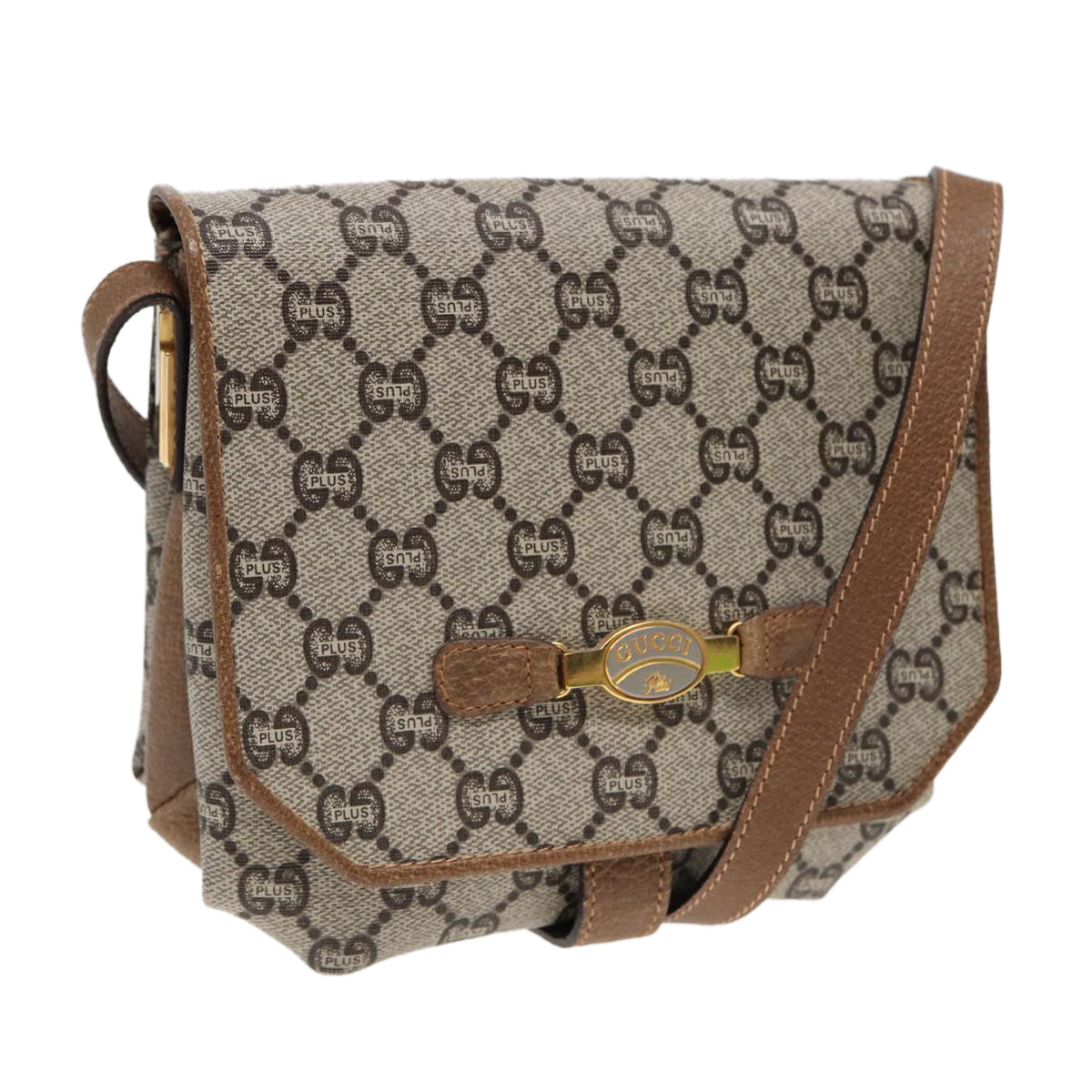 GUCCI GG Plus Supreme Shoulder Bag PVC Beige Gold ep5678