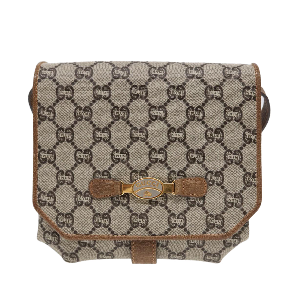 GUCCI GG Plus Supreme Shoulder Bag PVC Beige Gold ep5678