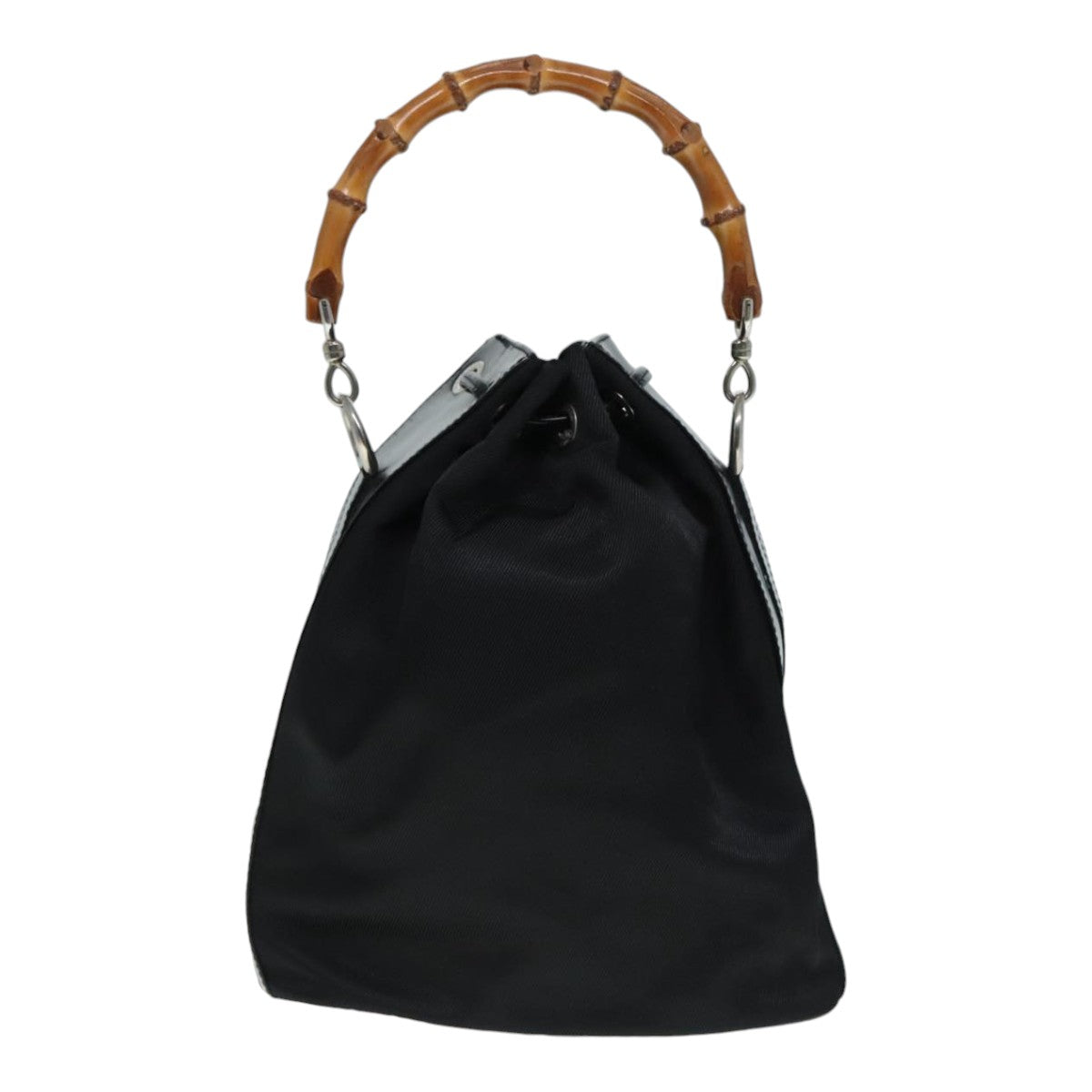 GUCCI Bamboo Hand Bag Nylon 2way Black Silver 001 3754 1657 ep5681