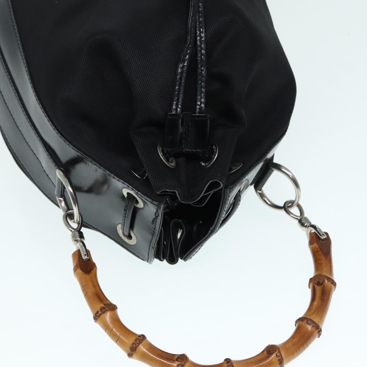 GUCCI Bamboo Hand Bag Nylon 2way Black Silver 001 3754 1657 ep5681