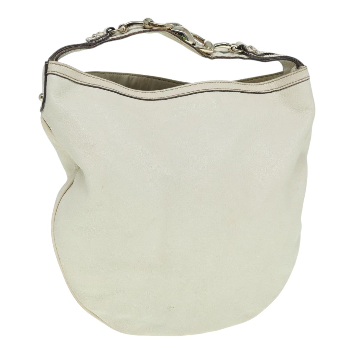 GUCCI Horsebit Shoulder Bag Leather Beige Gold 170013 ep5698