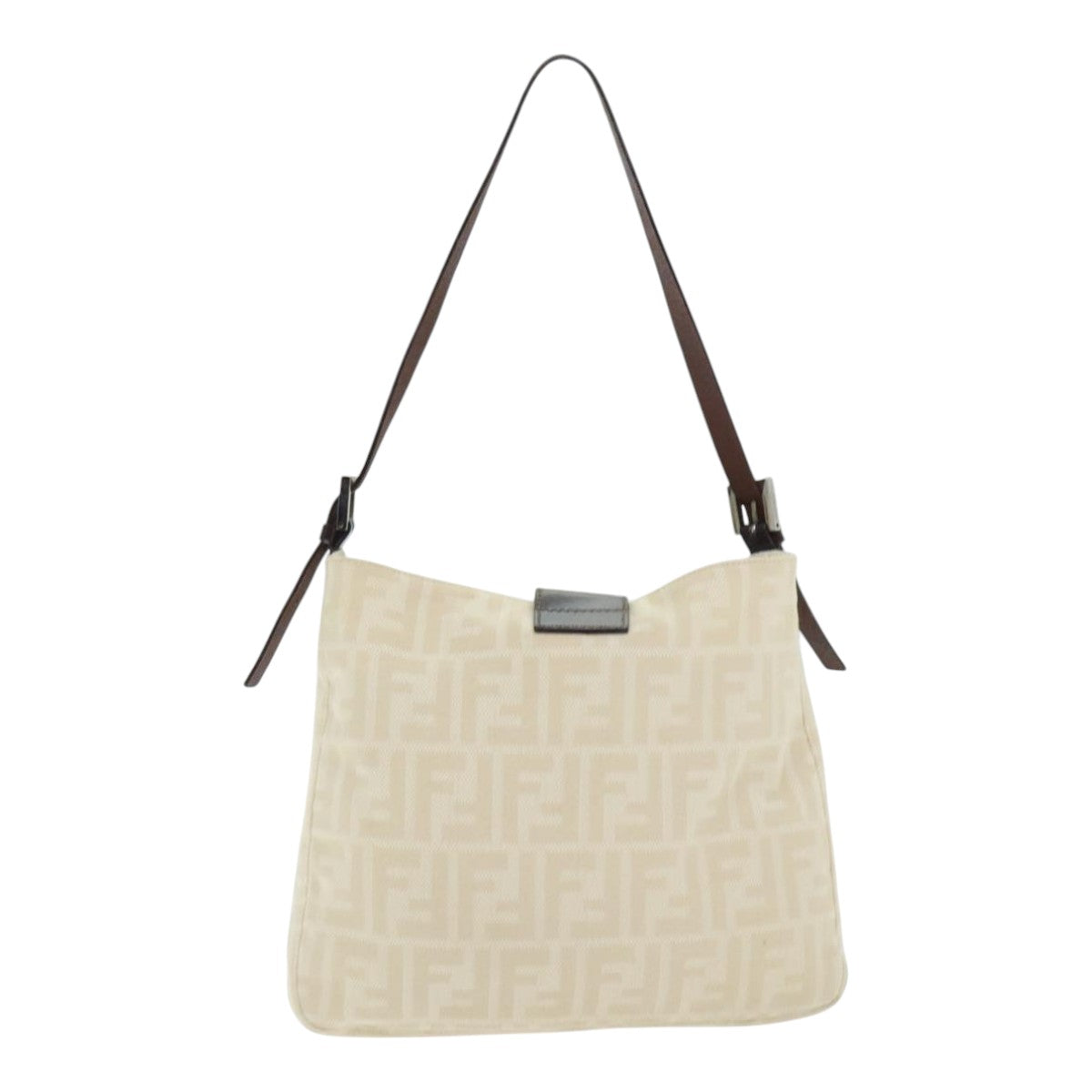 FENDI Zucca Canvas Shoulder Bag Beige Brown Silver ep5724