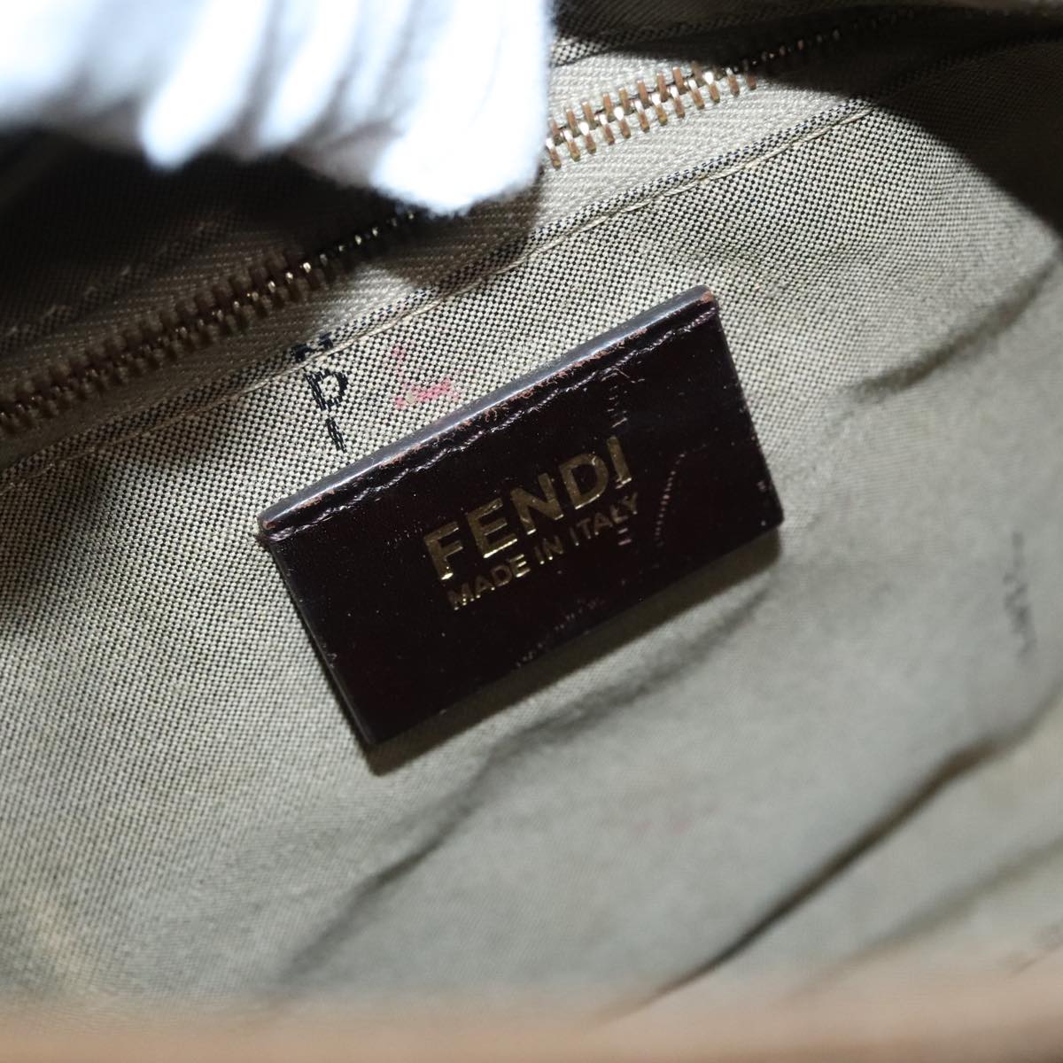 FENDI Zucchino Canvas Mamma Baguette Shoulder Bag Brown Gold ep5786