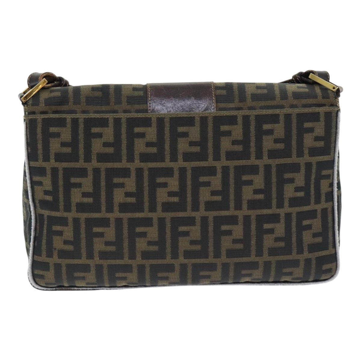 FENDI Zucca Canvas Shoulder Bag Brown Black Gold ep5919