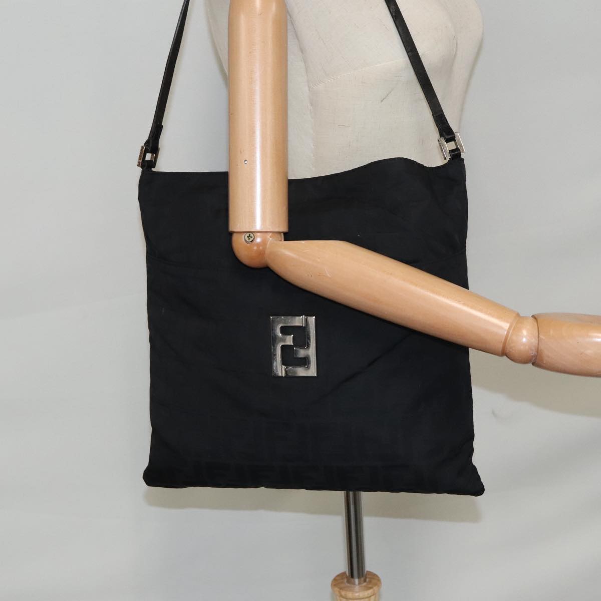 FENDI Zucca Canvas Shoulder Bag Nylon Black Silver ep6025