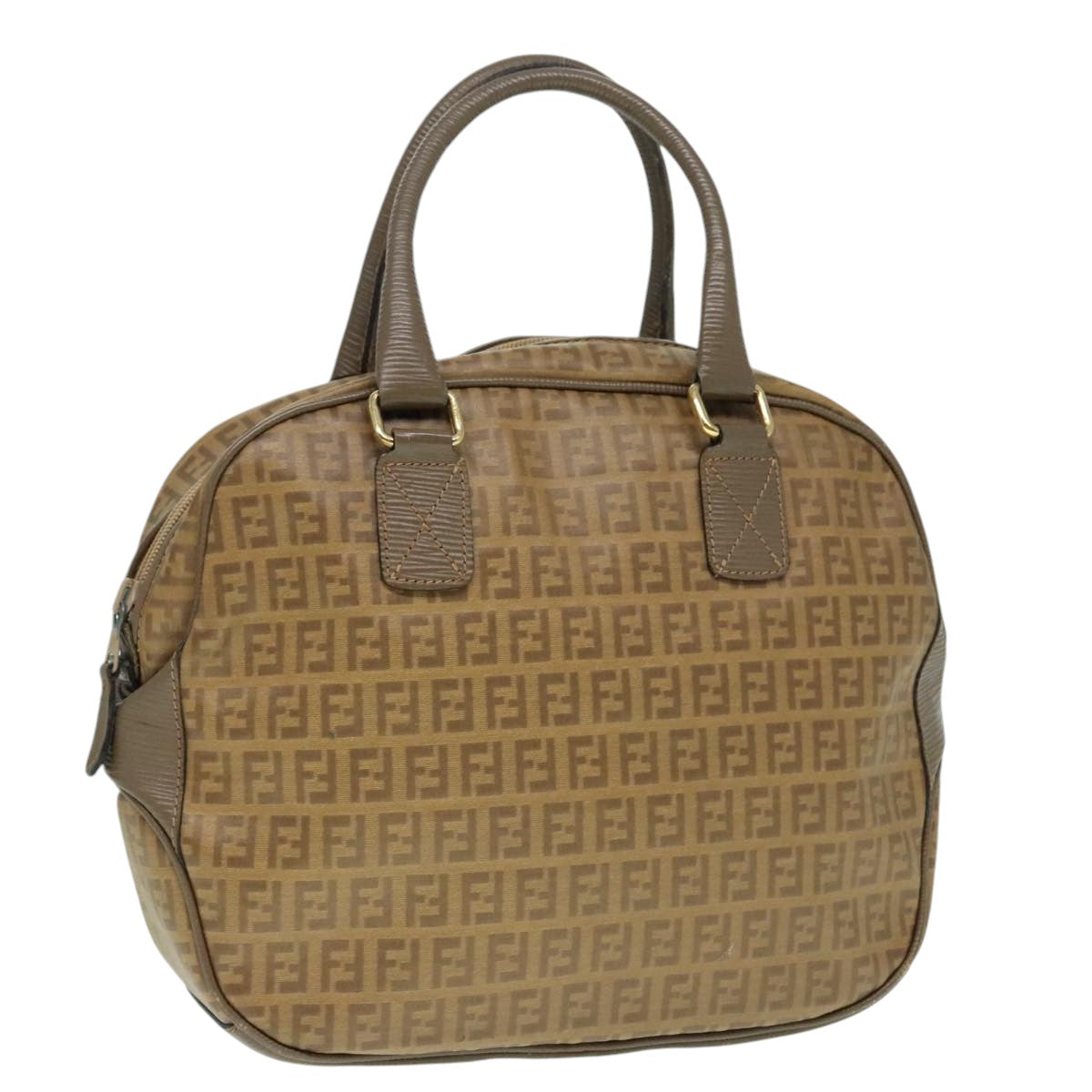 FENDI Zucchino Canvas Hand Bag Brown Gold ep6039