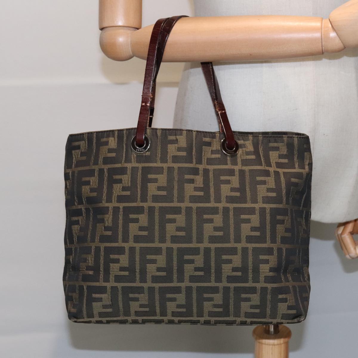 FENDI Zucca Canvas Tote Bag Brown Silver ep6043